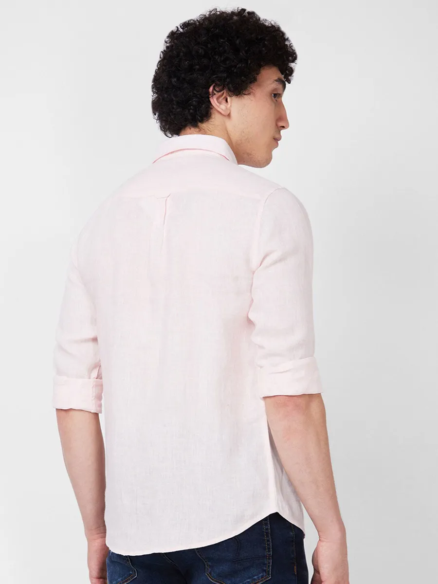 SPYKAR plain peach linen shirt