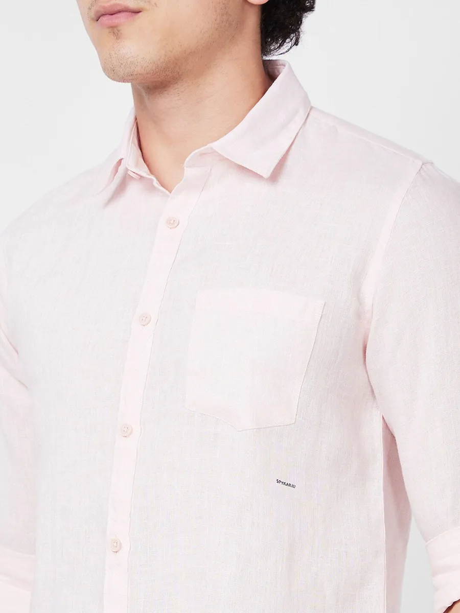 SPYKAR plain peach linen shirt