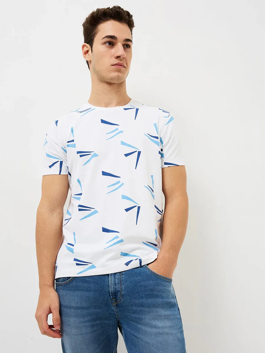 SPYKAR printed cotton white casual t-shirt for men