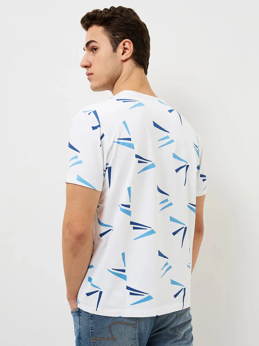 SPYKAR printed cotton white casual t-shirt for men