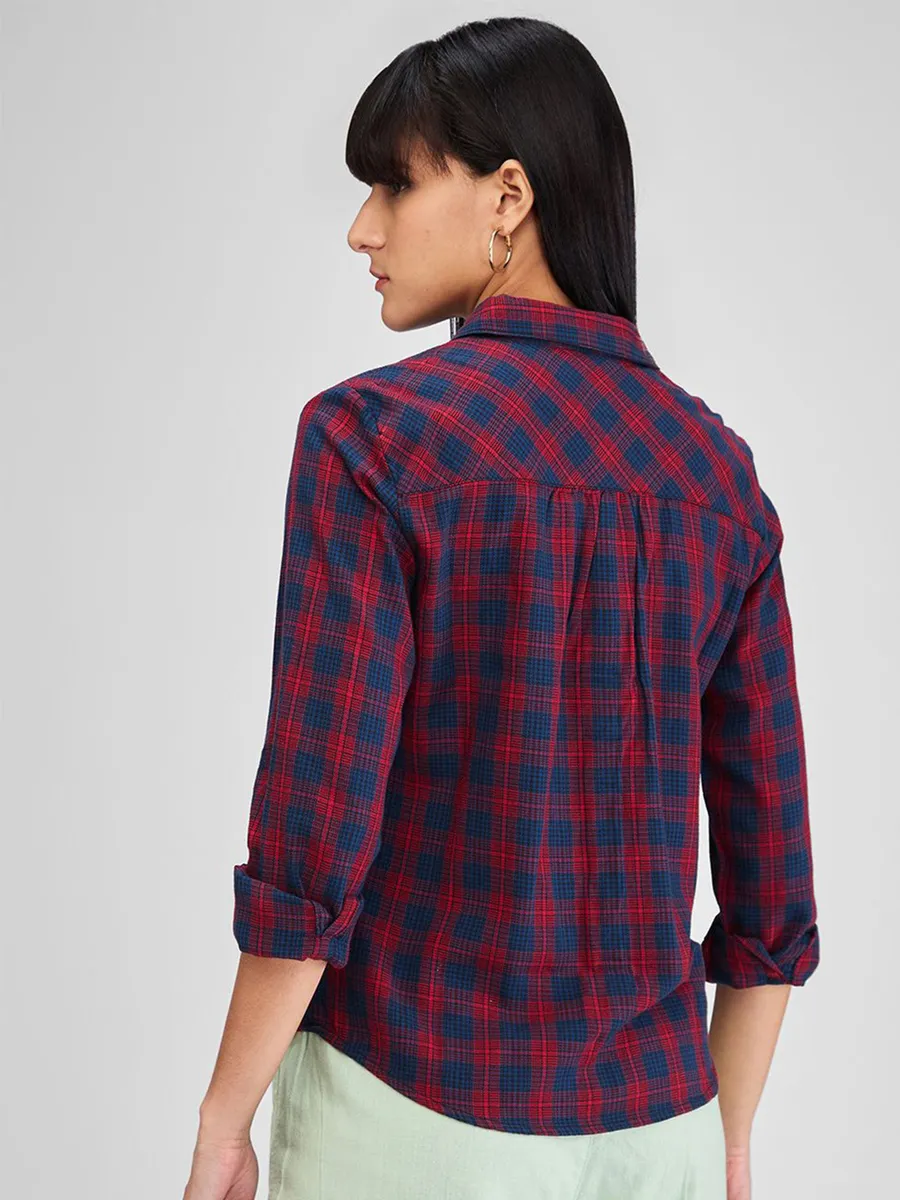 SPYKAR red and blue cotton shirt for women