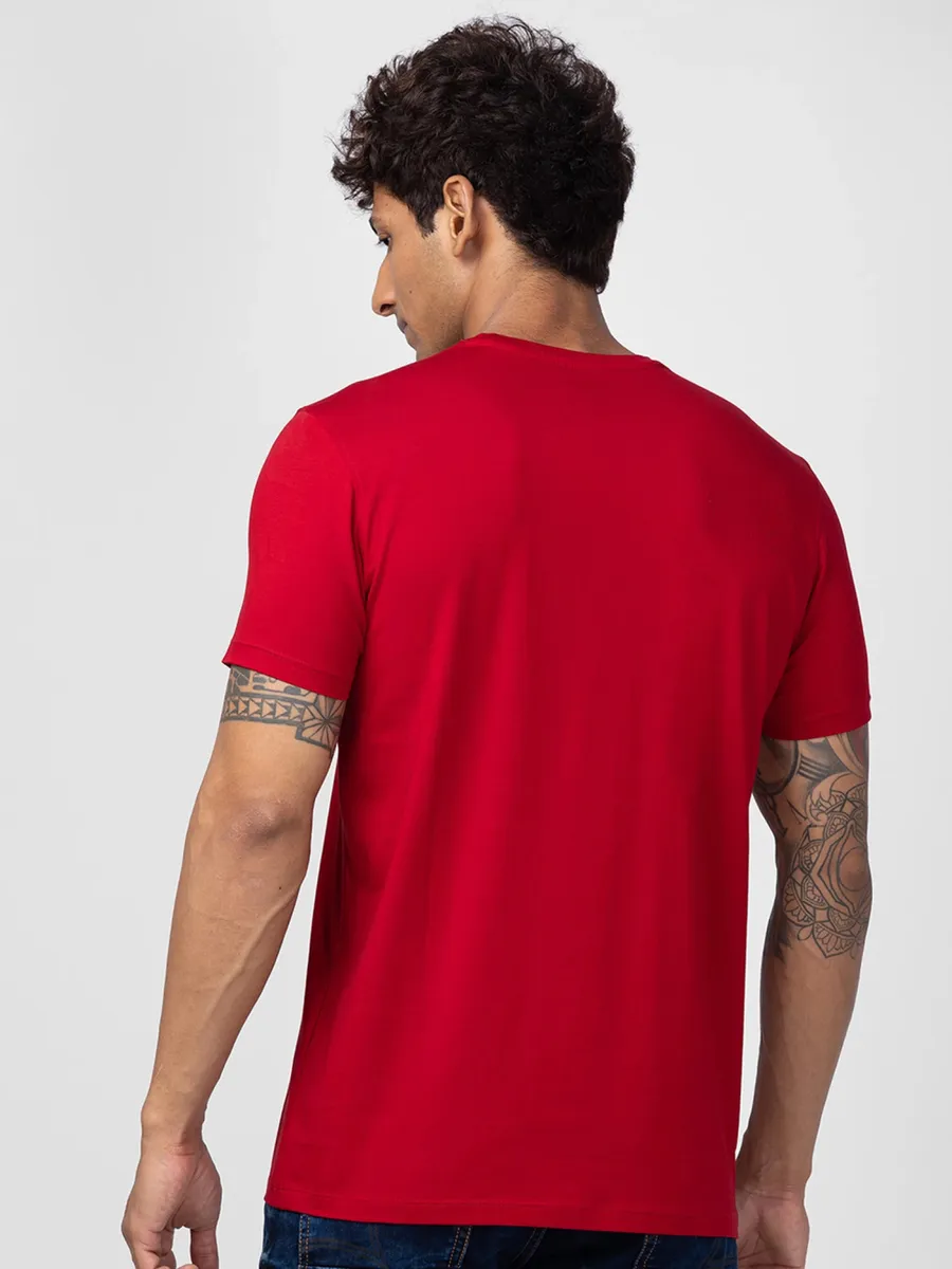 Spykar round neck red printed t shirt