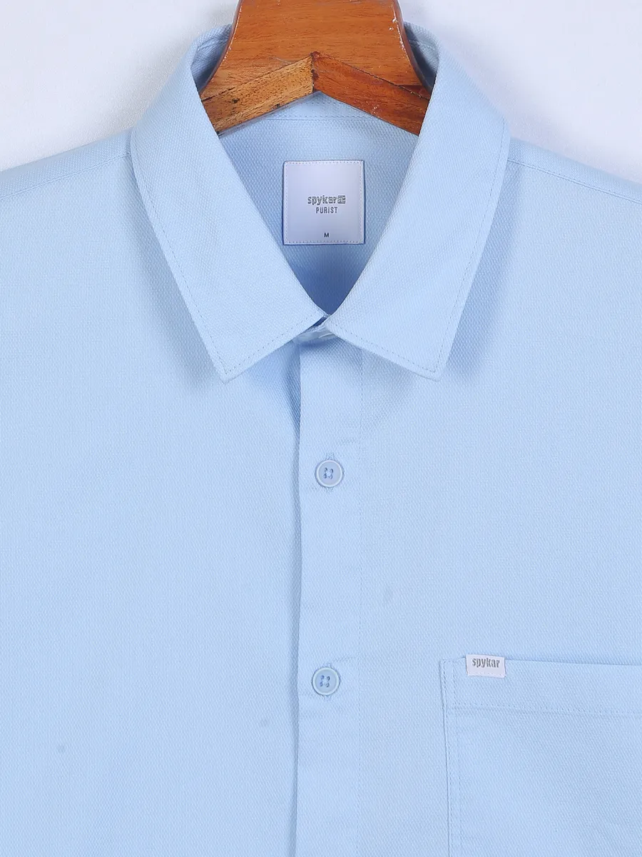 Spykar sky blue cotton plain shirt