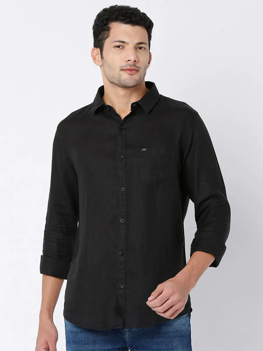 Spykar solid black cotton casual shirt