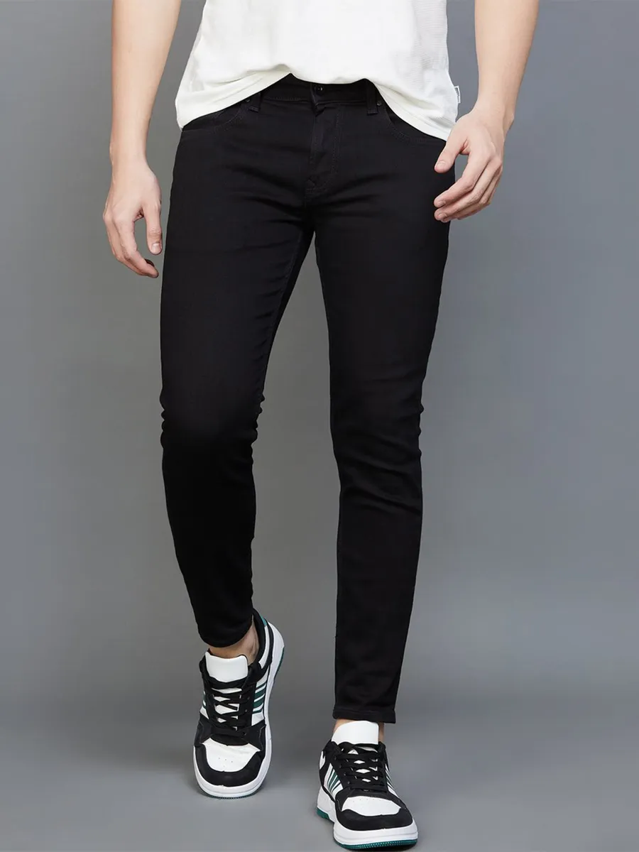 Spykar solid black slim taper fit jeans