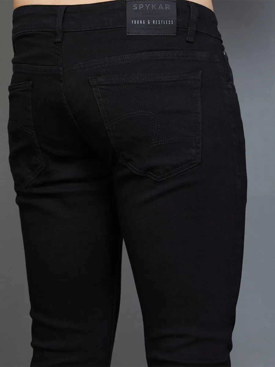 Spykar solid black slim taper fit jeans