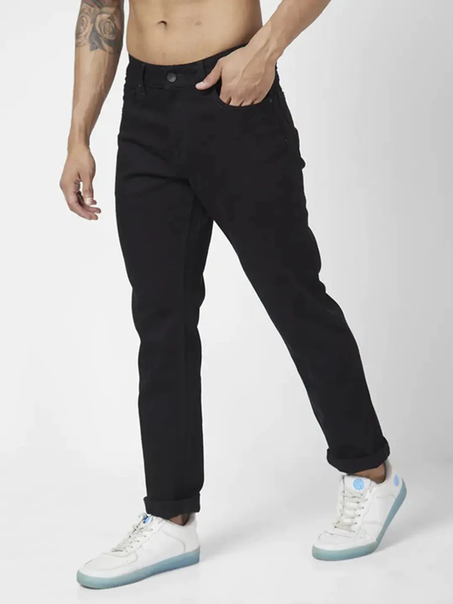 Spykar stylish black slim fit jeans in solid