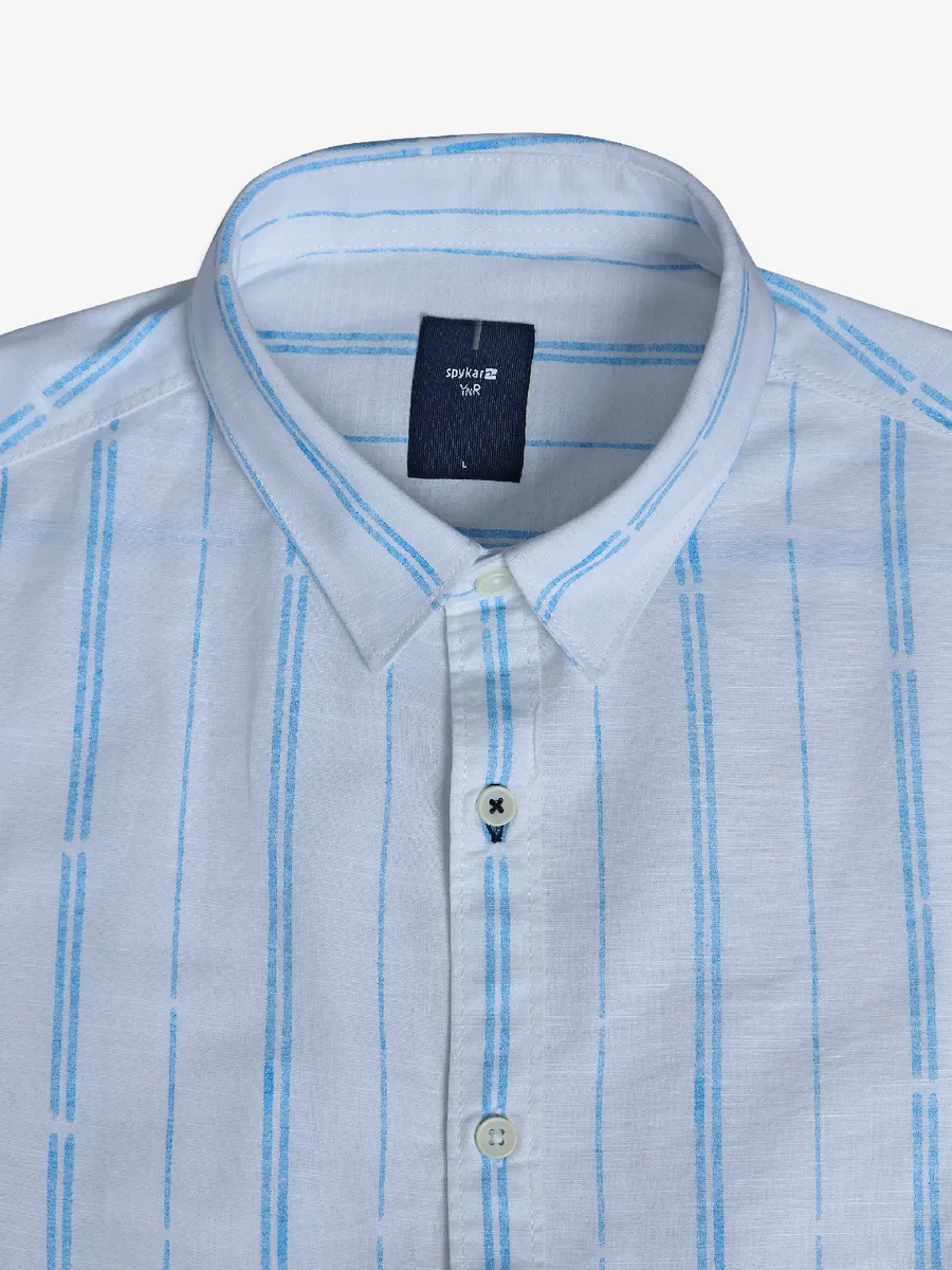 Spykar white and blue cotton stripe shirt