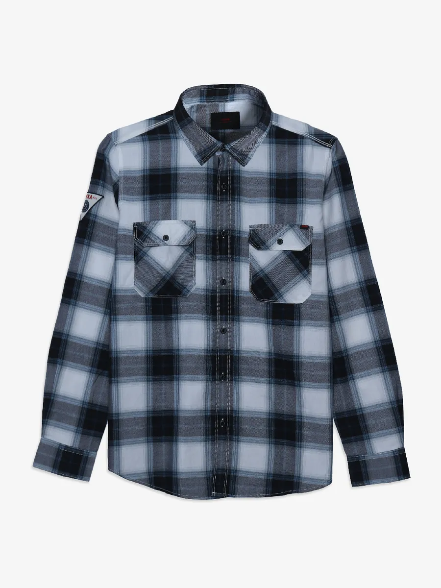 Spykar white and grey checks shirt