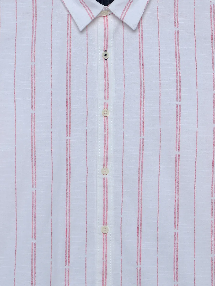 Spykar white and pink stripe cotton shirt