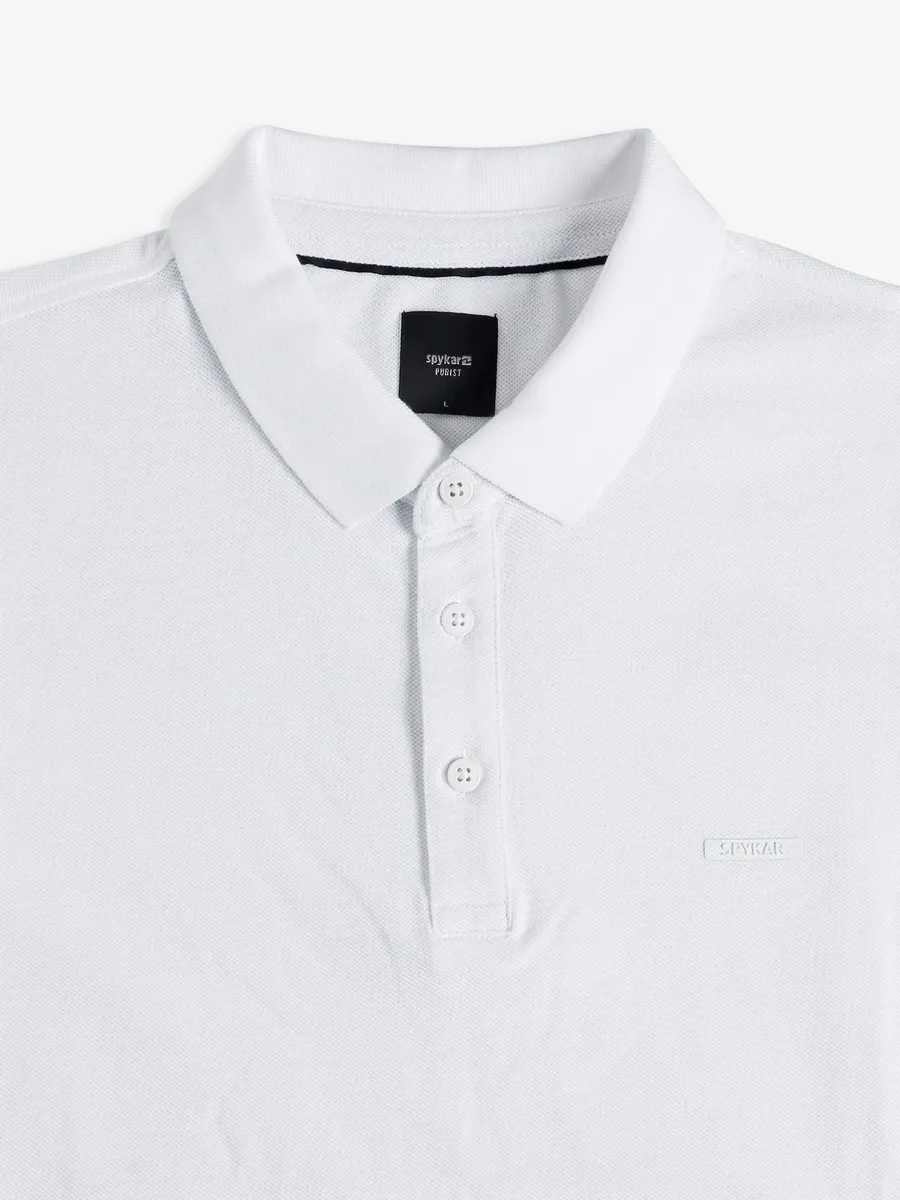 Spykar white cotton plain t-shirt