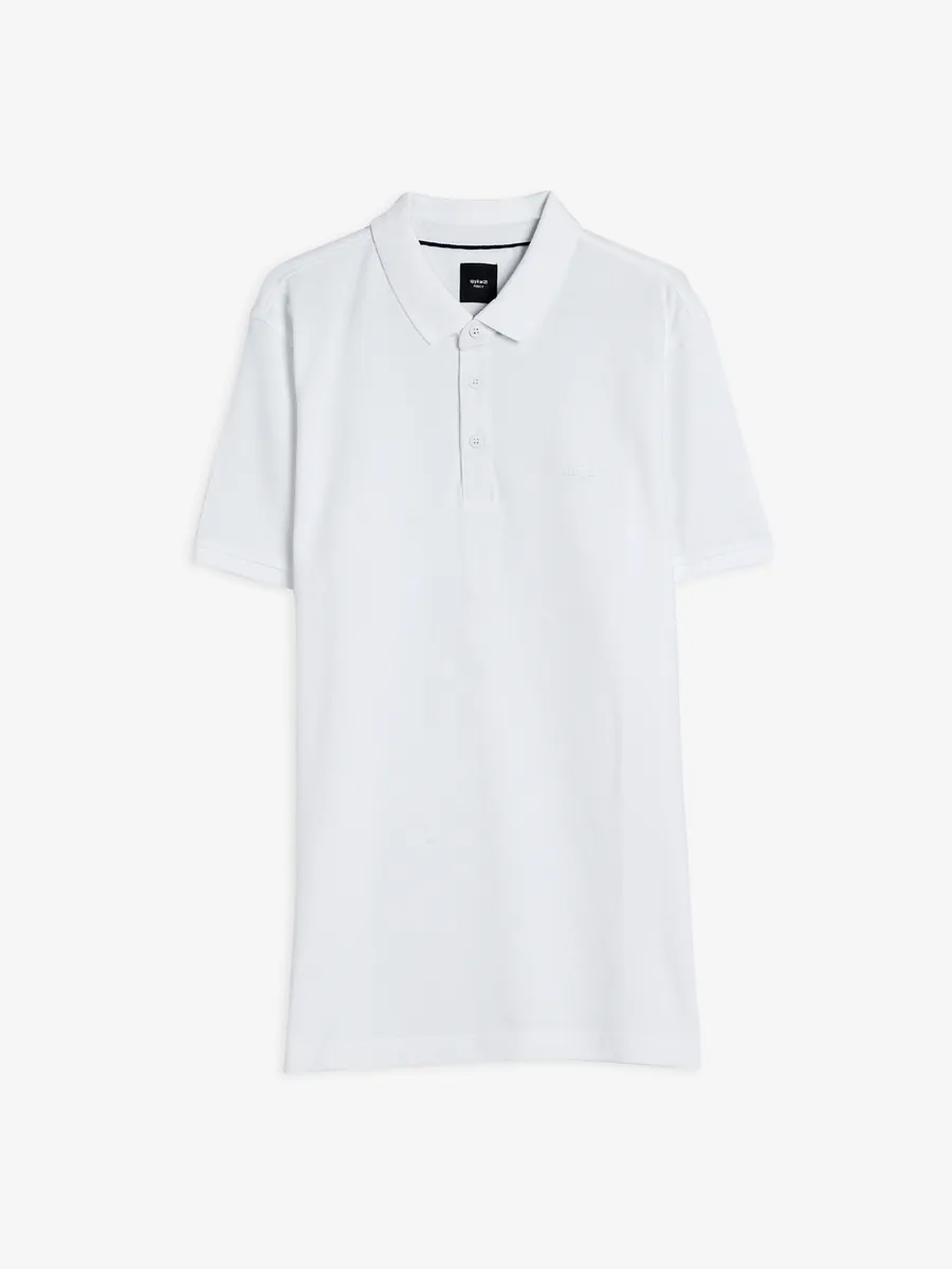 Spykar white cotton plain t-shirt