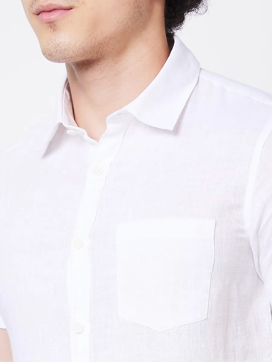 SPYKAR white plain linen shirt