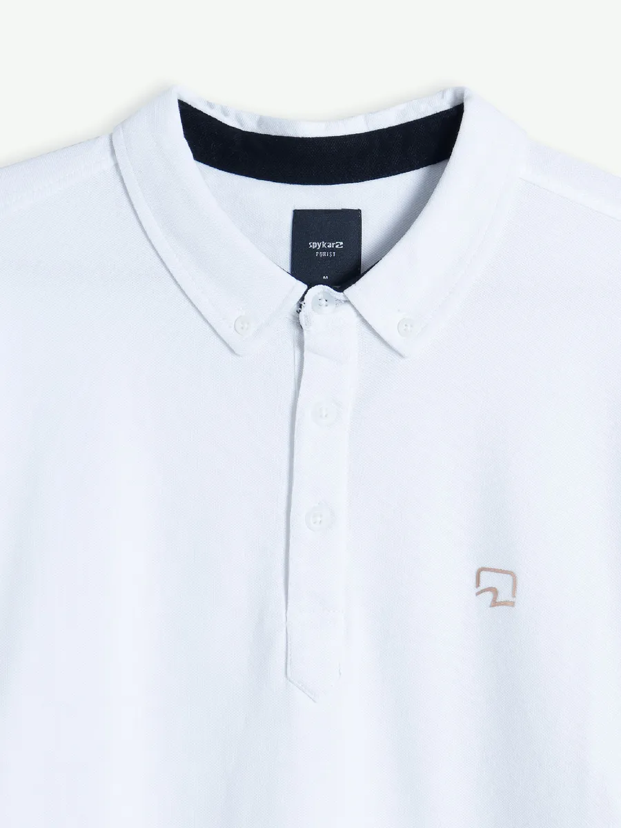 Spykar white plain polo t shirt