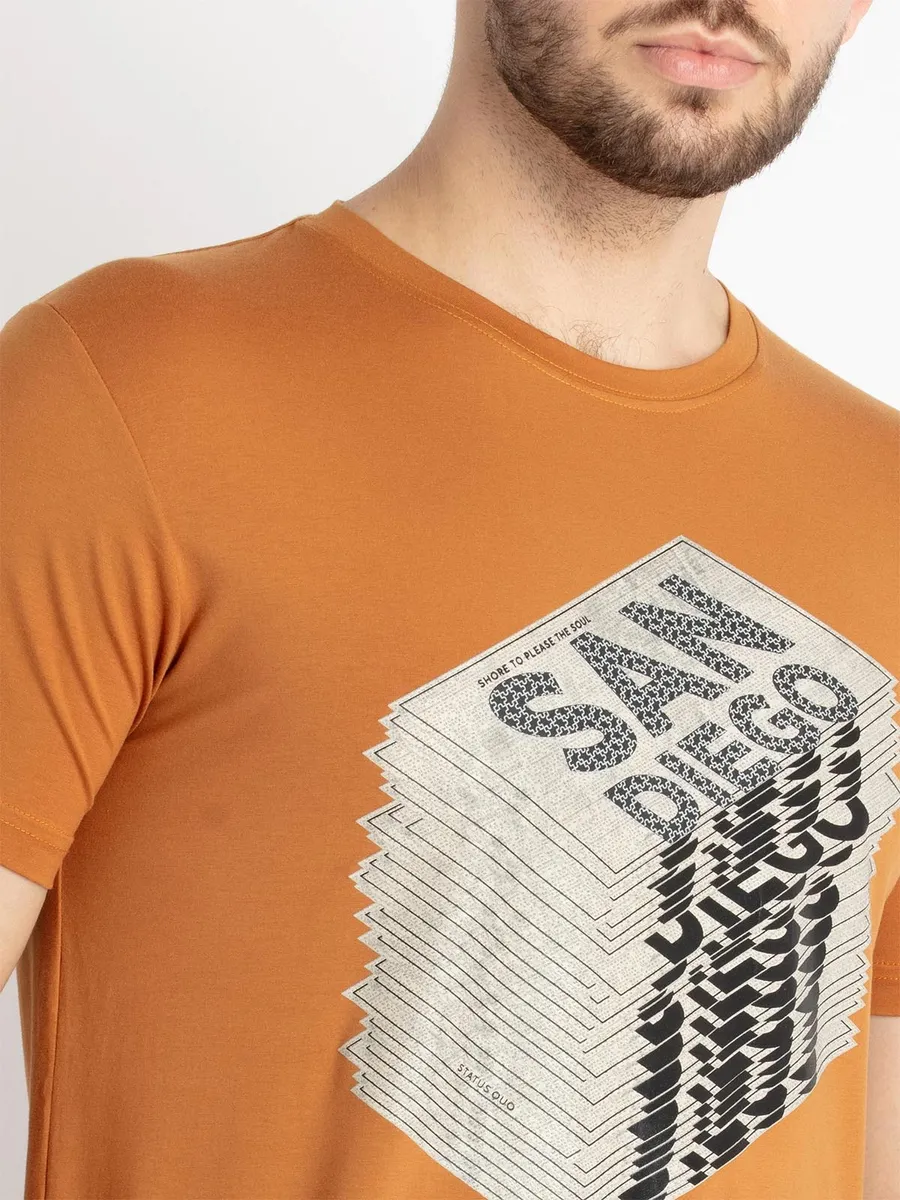 STATUS QUO orange printed cotton t-shirt