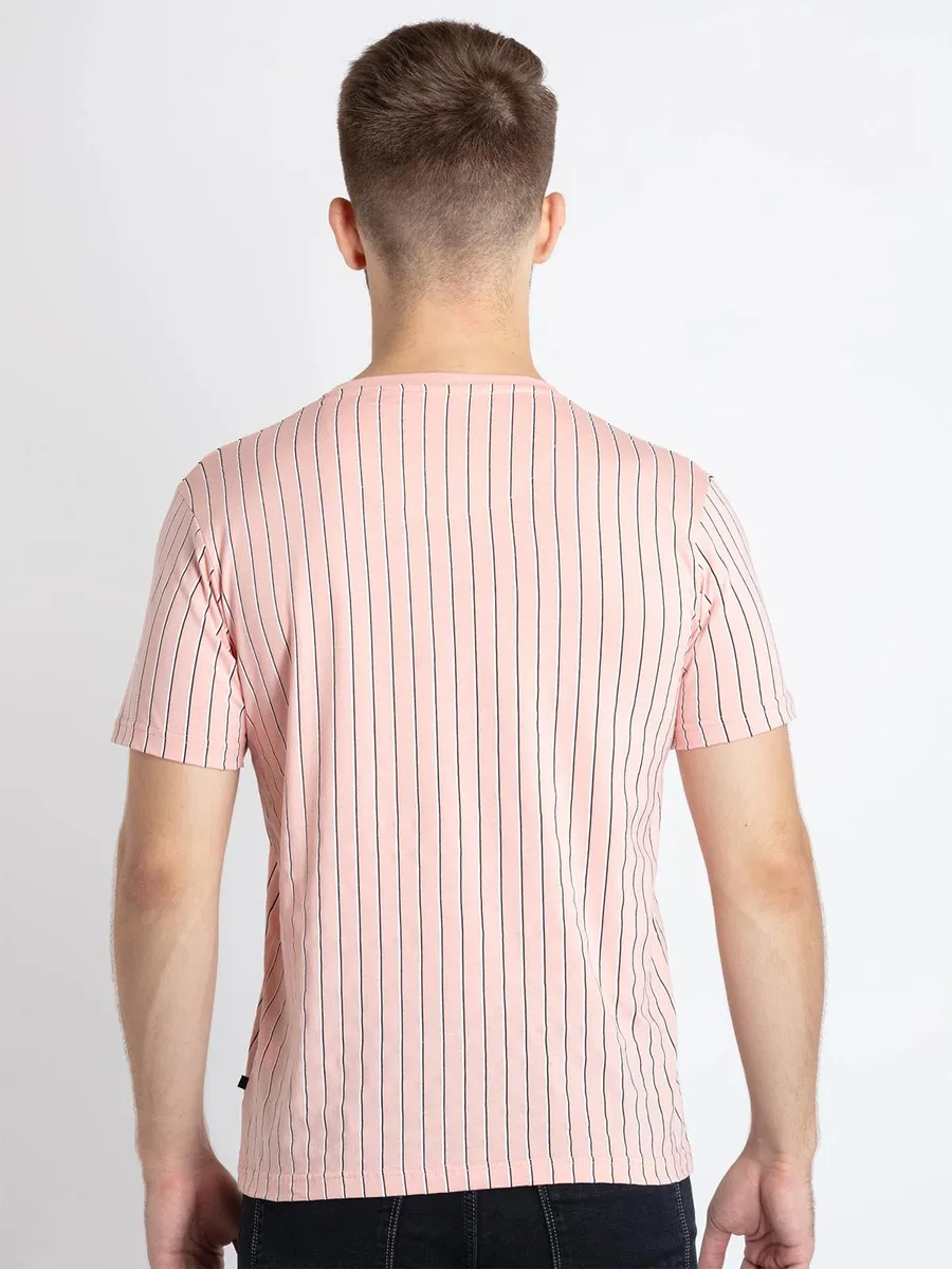 STATUS QUO peach stripe cotton t-shirt