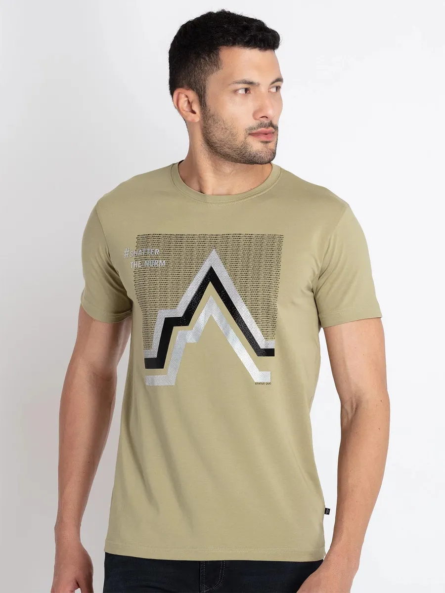 STATUS QUO printed khakhi cotton t-shirt