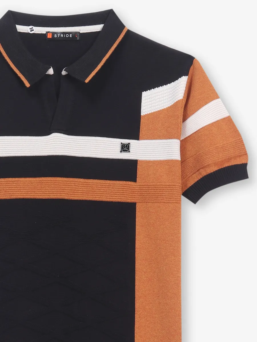 STRIDE color block black cotton t-shirt