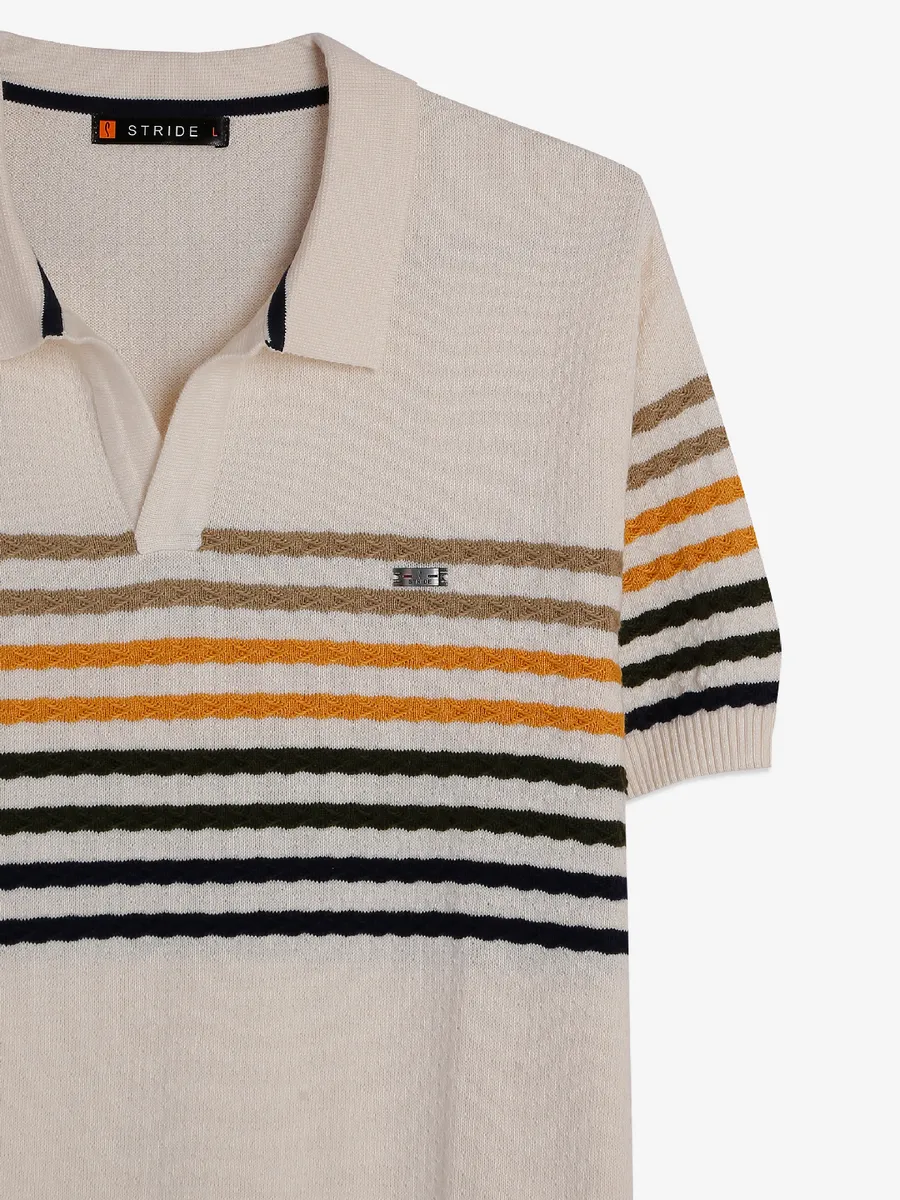 Stride cream stripe cotton t-shirt