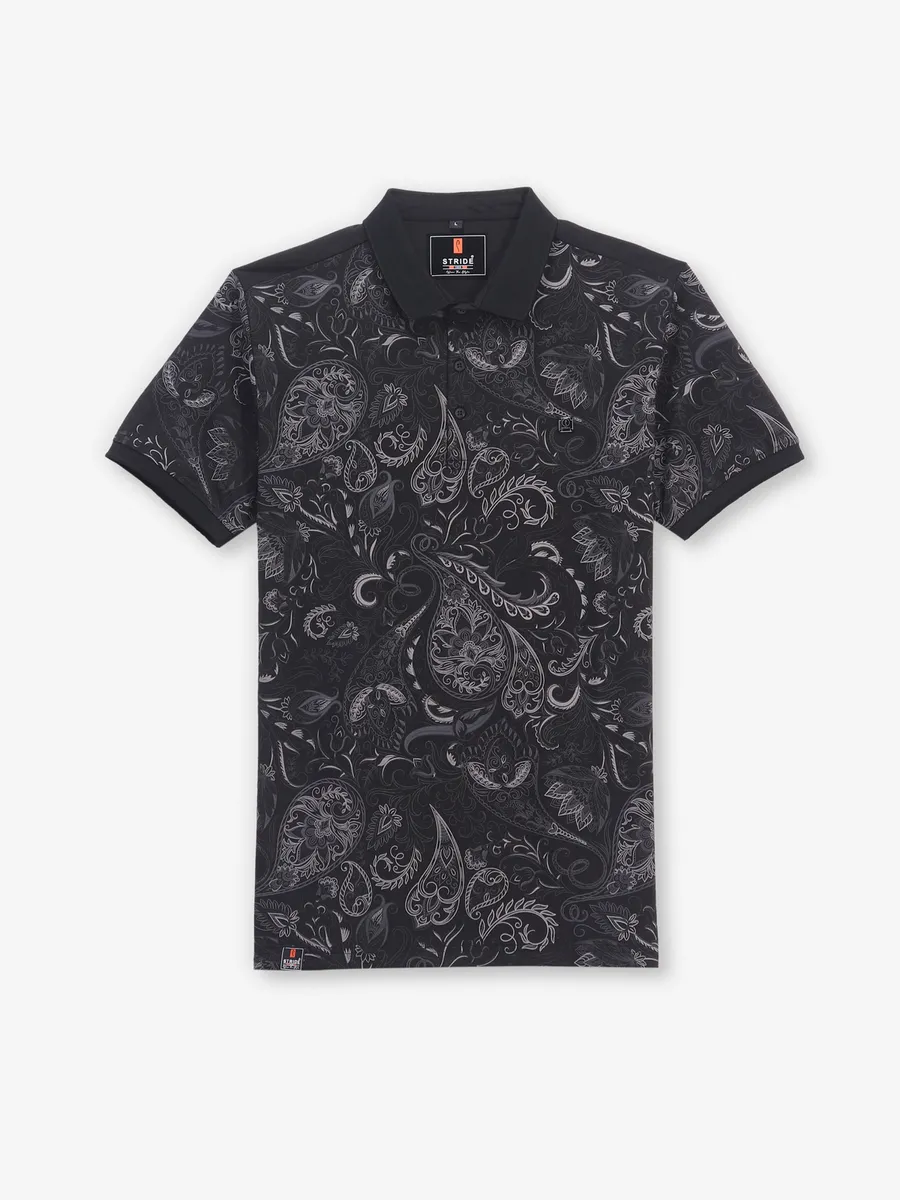 STRIDE printed cotton black t-shirt