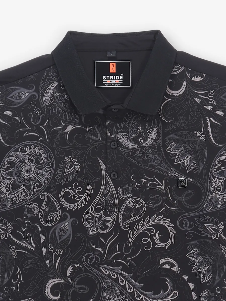 STRIDE printed cotton black t-shirt