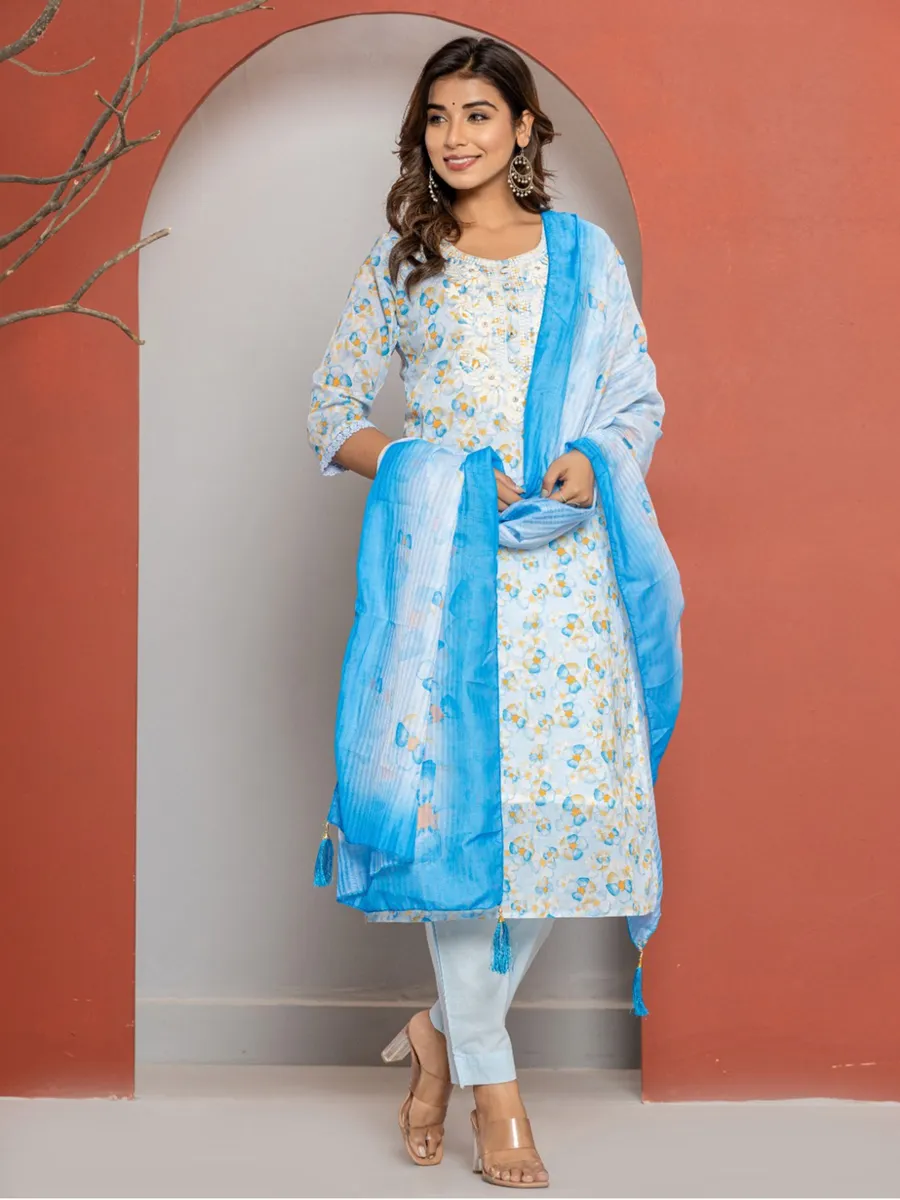 Stunning beautiul white and blue kurti set