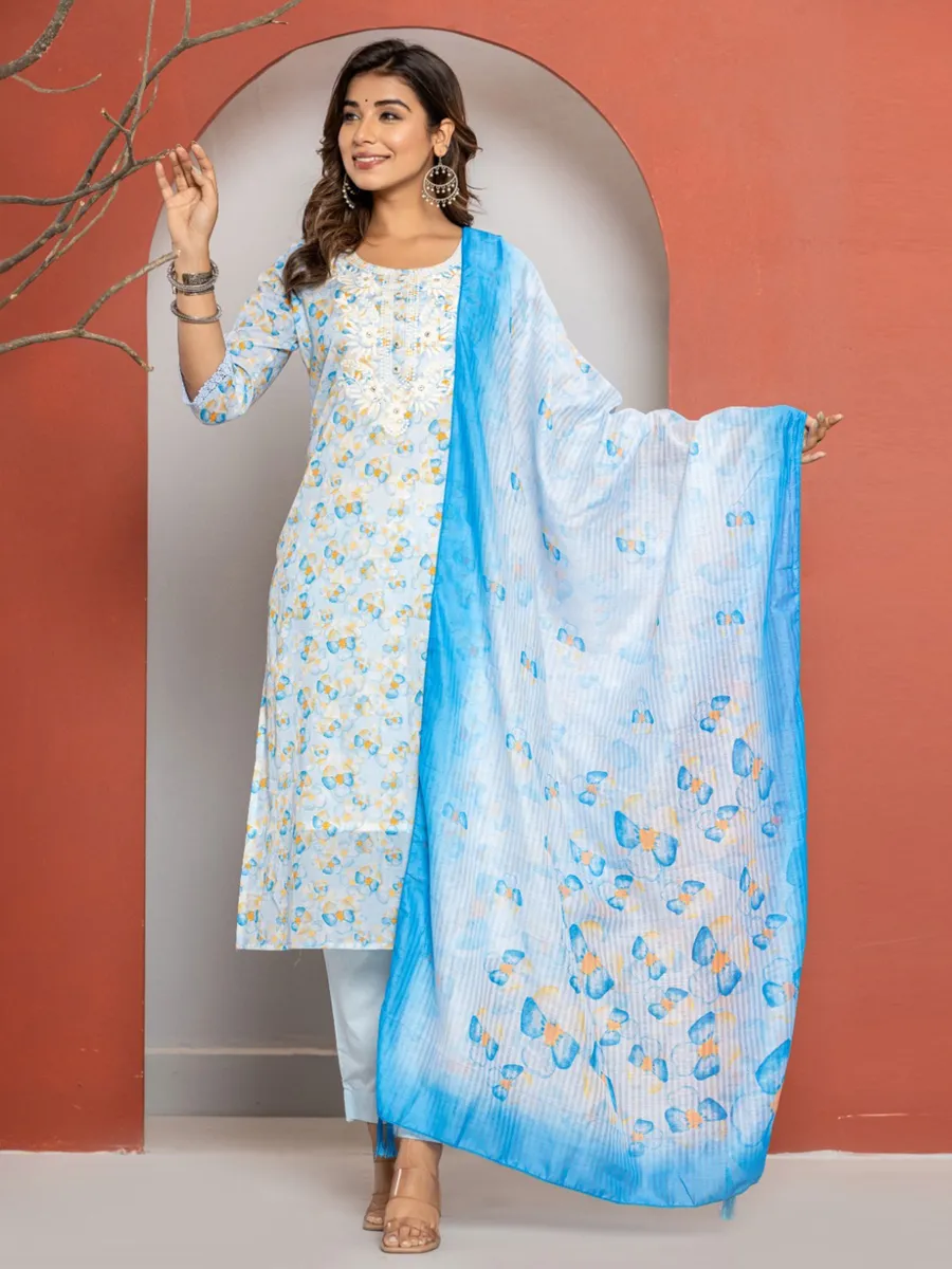 Stunning beautiul white and blue kurti set