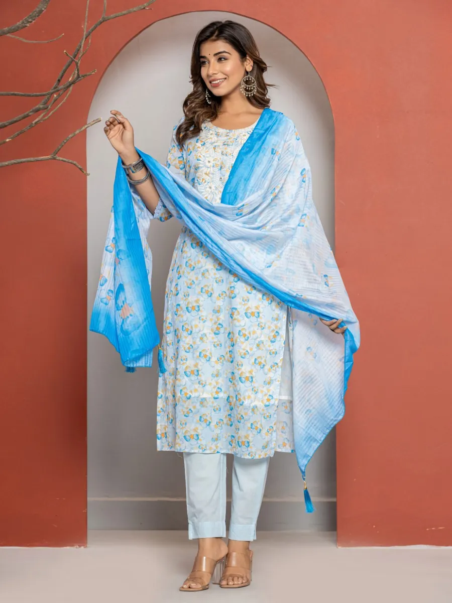 Stunning beautiul white and blue kurti set