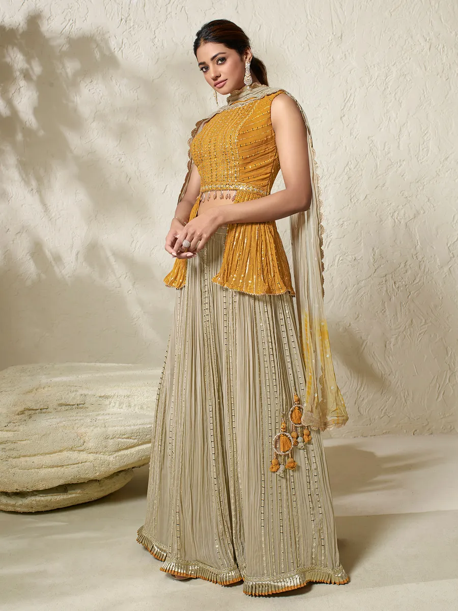 Stunning beige and yellow lehenga choli