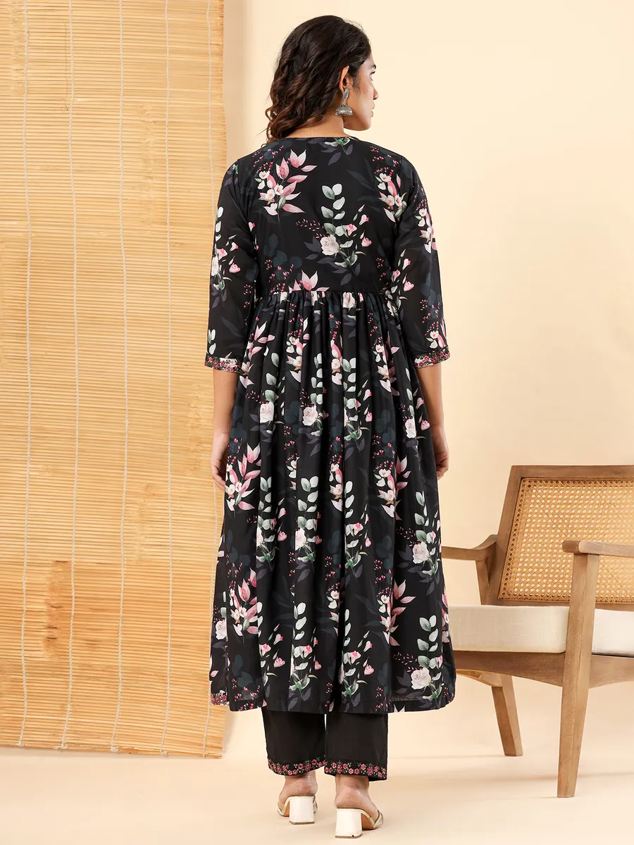 Stunning black cotton printed kurti set