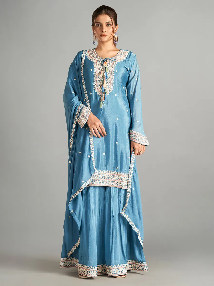 Stunning blue chiffon palazzo suit