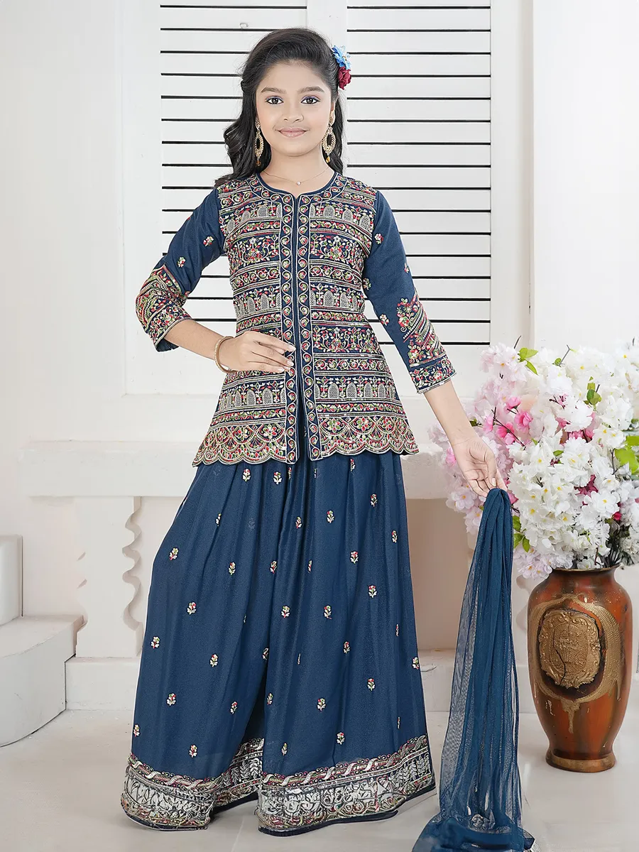 Stunning blue embroidery palazzo salwar suit