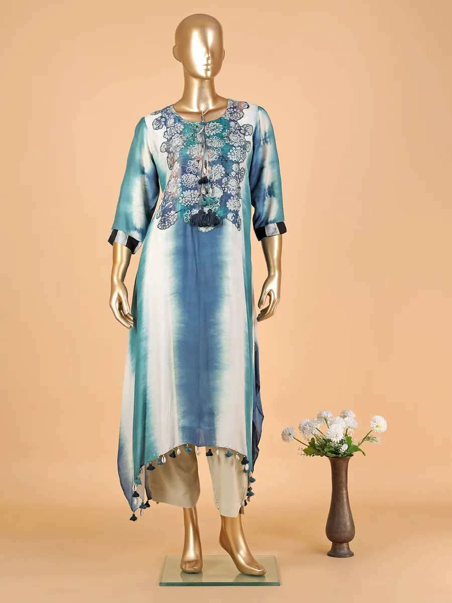 Stunning blue printed silk salwar suit