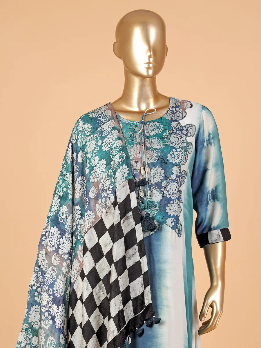 Stunning blue printed silk salwar suit