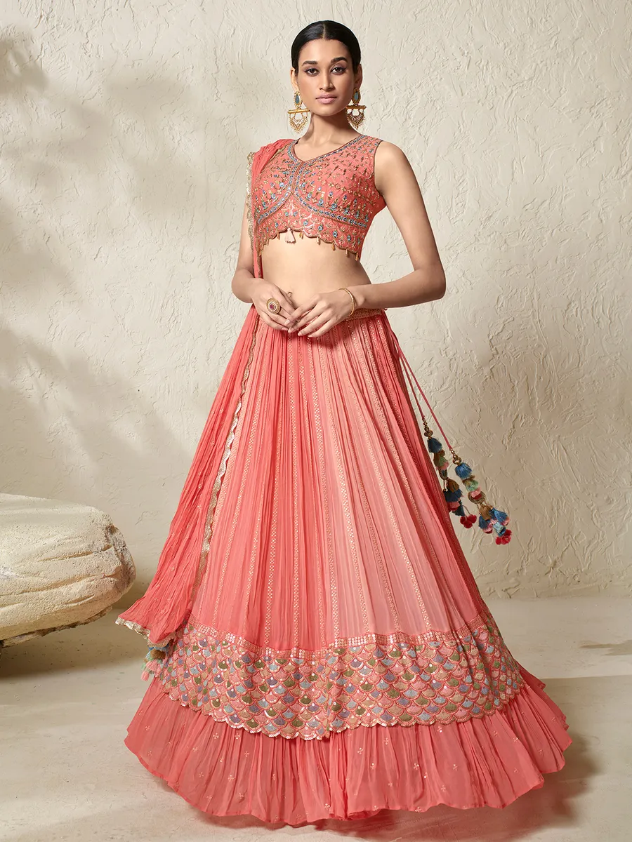 Stunning coral pink georgette lehenga choli