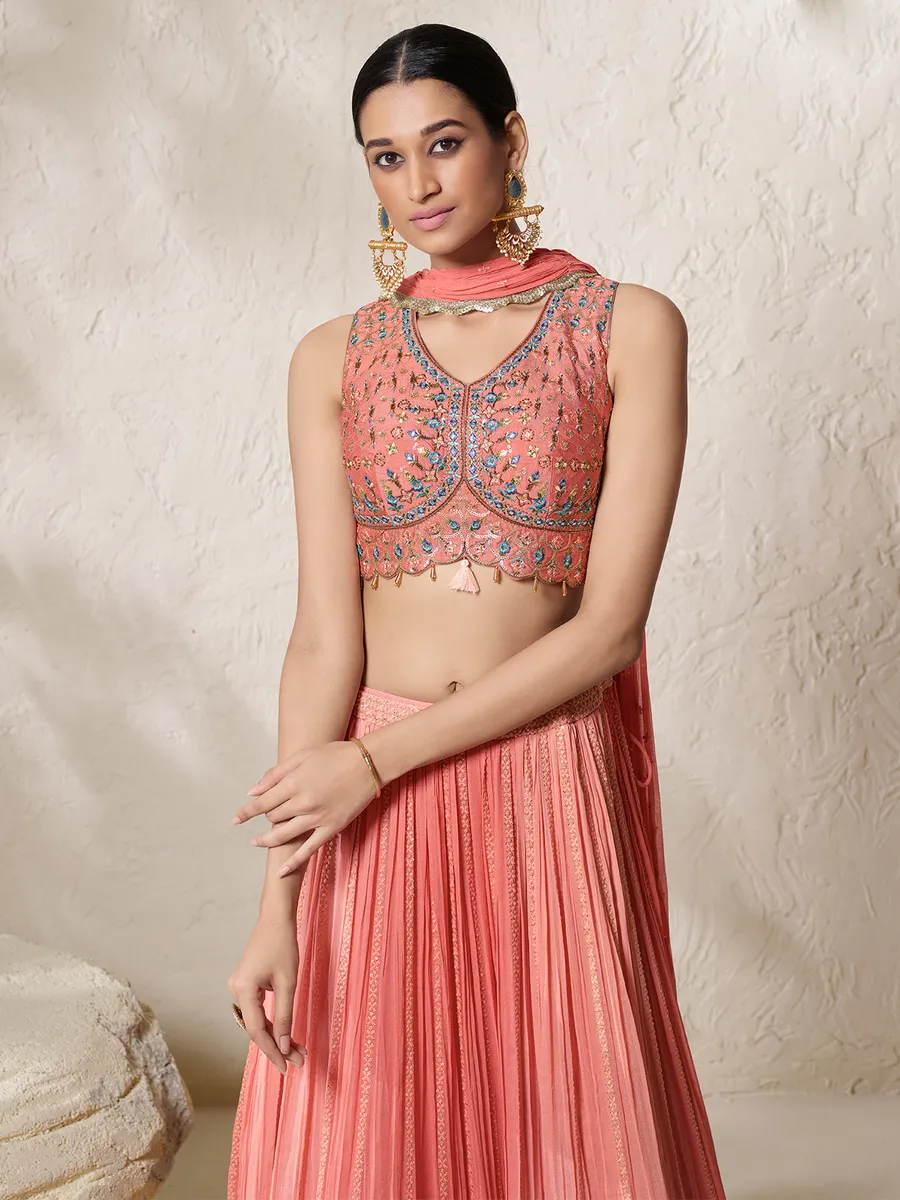 Stunning coral pink georgette lehenga choli