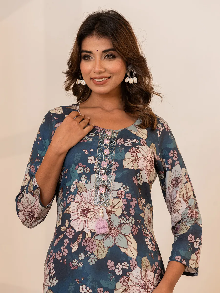 Stunning cotton blue printed kurti