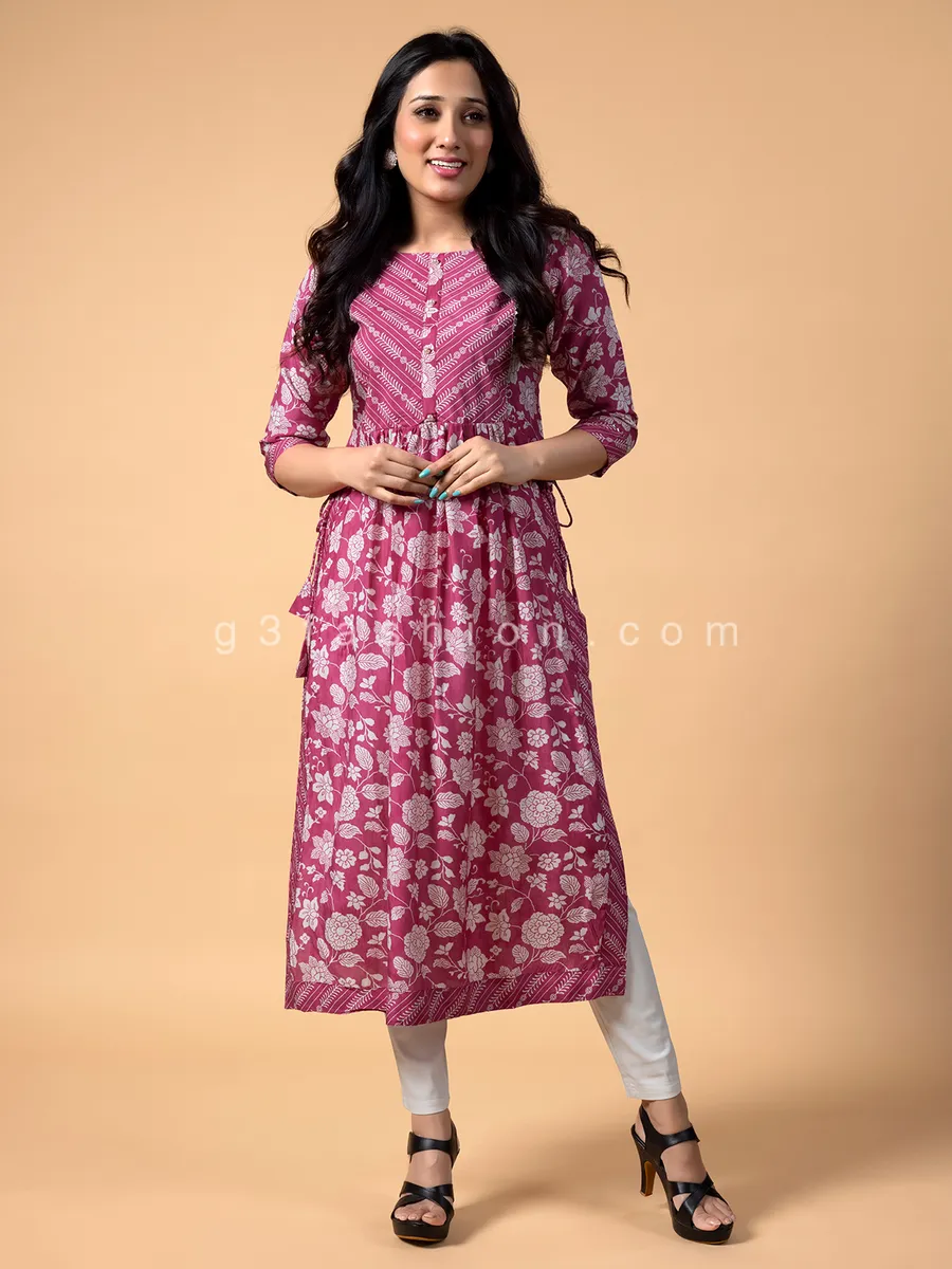 Stunning cotton magenta printed kurti