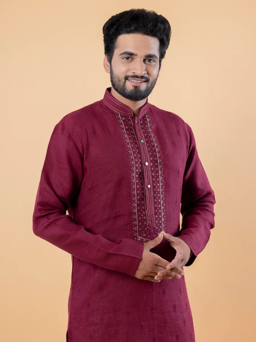 Stunning cotton maroon  Men Kurta pajama