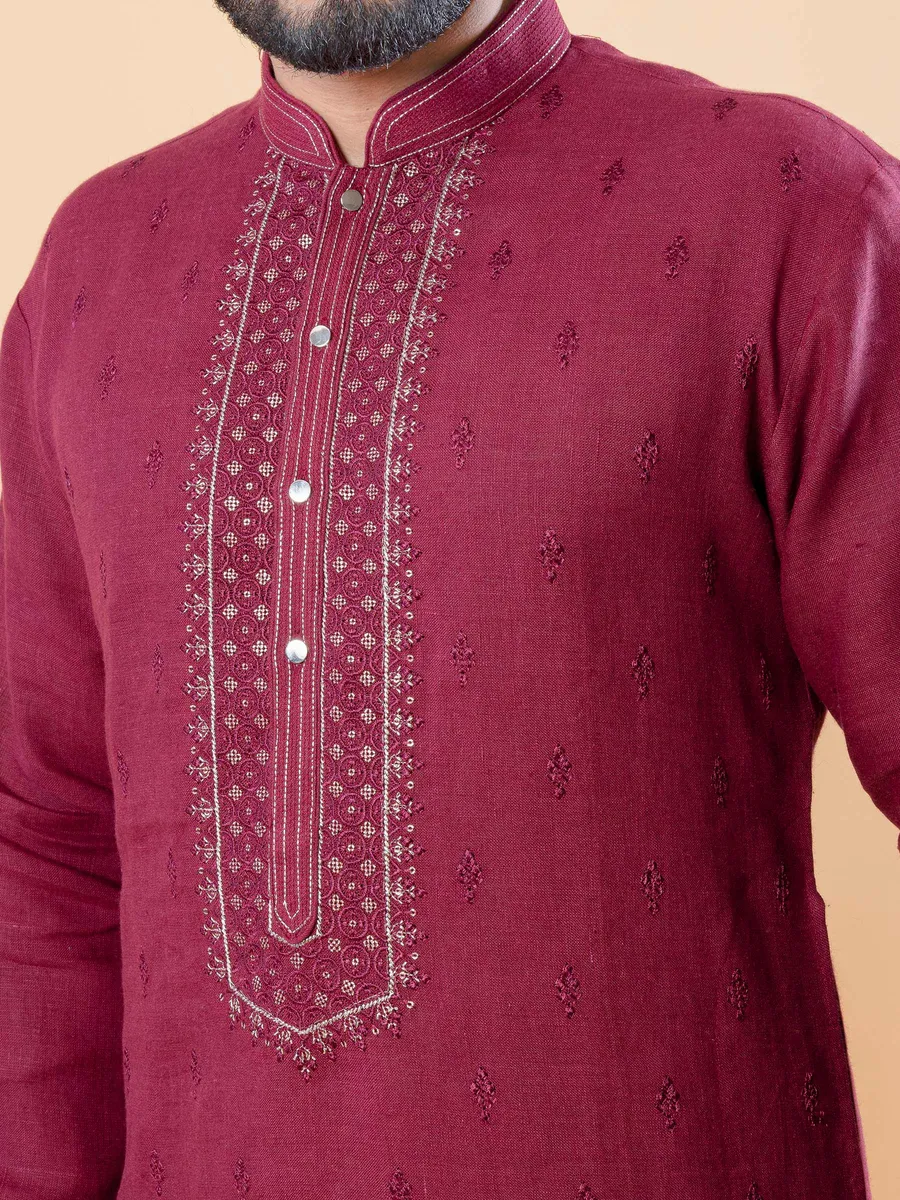 Stunning cotton maroon  Men Kurta pajama