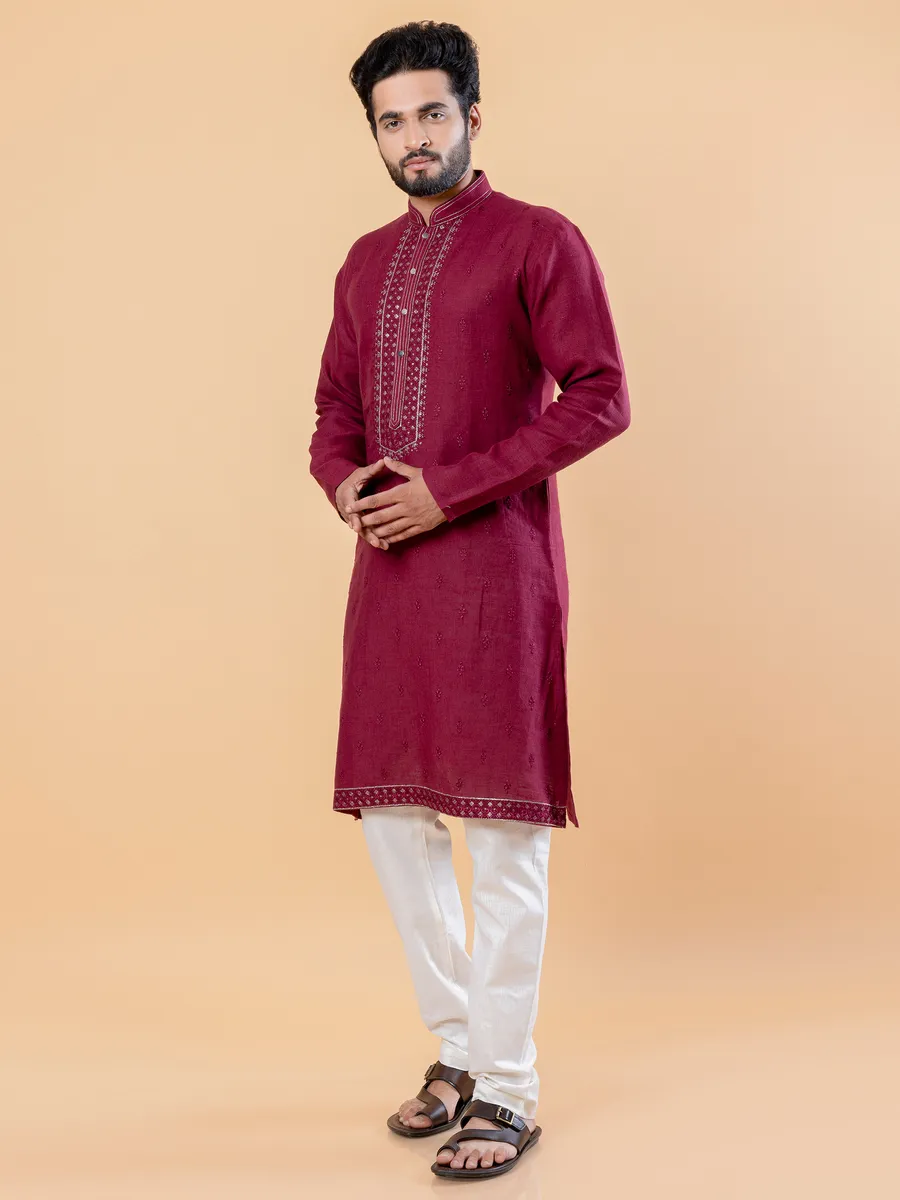 Stunning cotton maroon  Men Kurta pajama