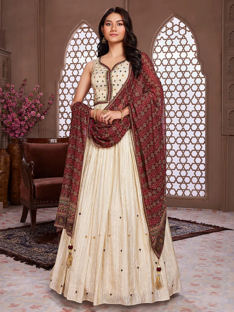 Stunning cream georgette anarkali suit