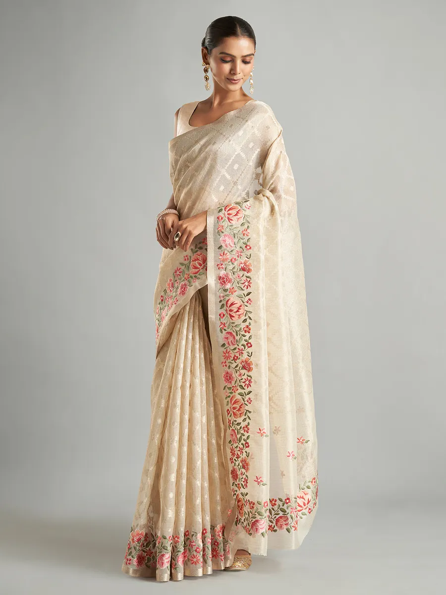 Stunning cream organza saree