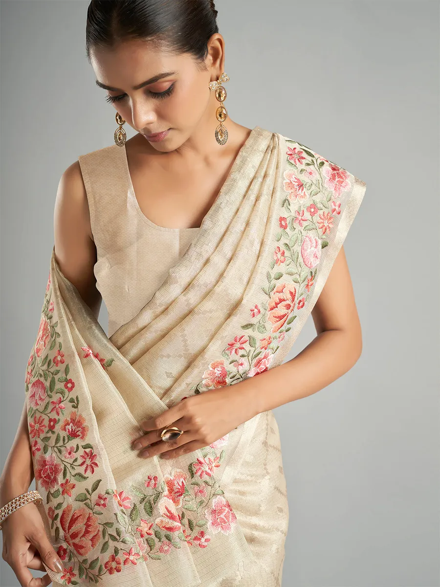 Stunning cream organza saree