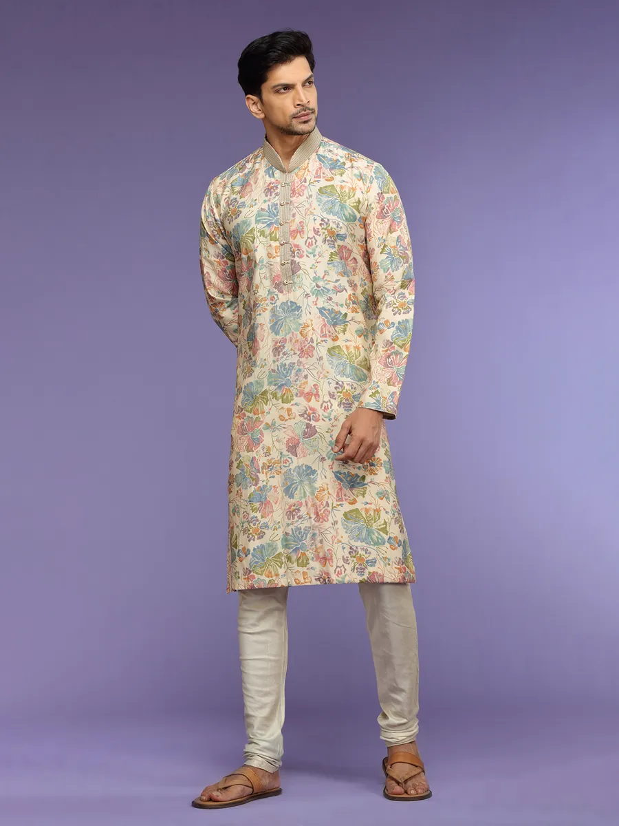 Stunning cream printed  Men Kurta pajama