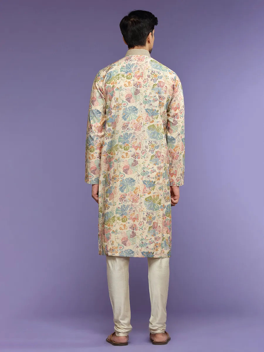 Stunning cream printed  Men Kurta pajama