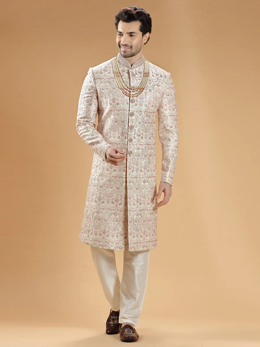 Stunning cream raw silk sherwani