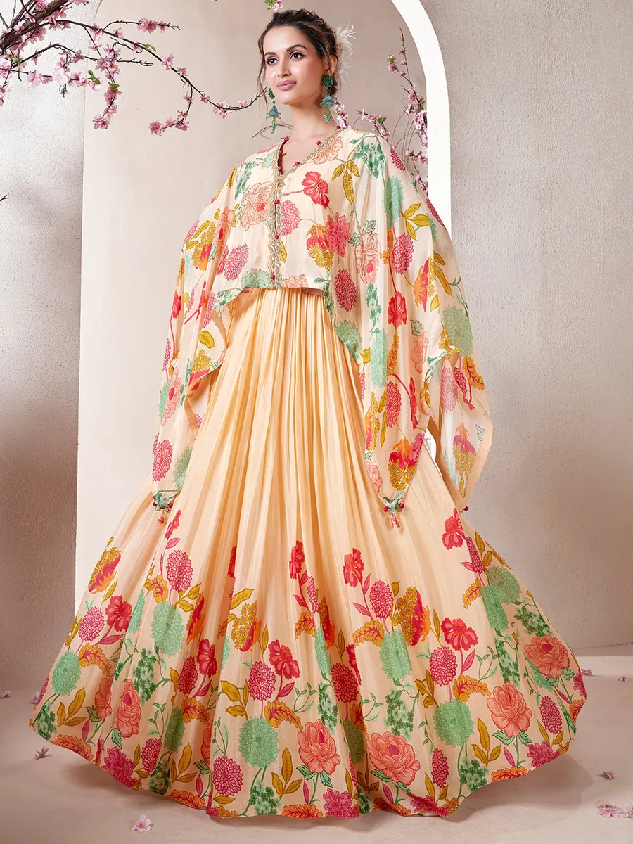 Stunning cream silk anarkali salwar suit