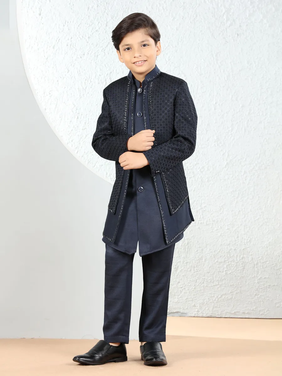 Stunning dark navy silk indowestern