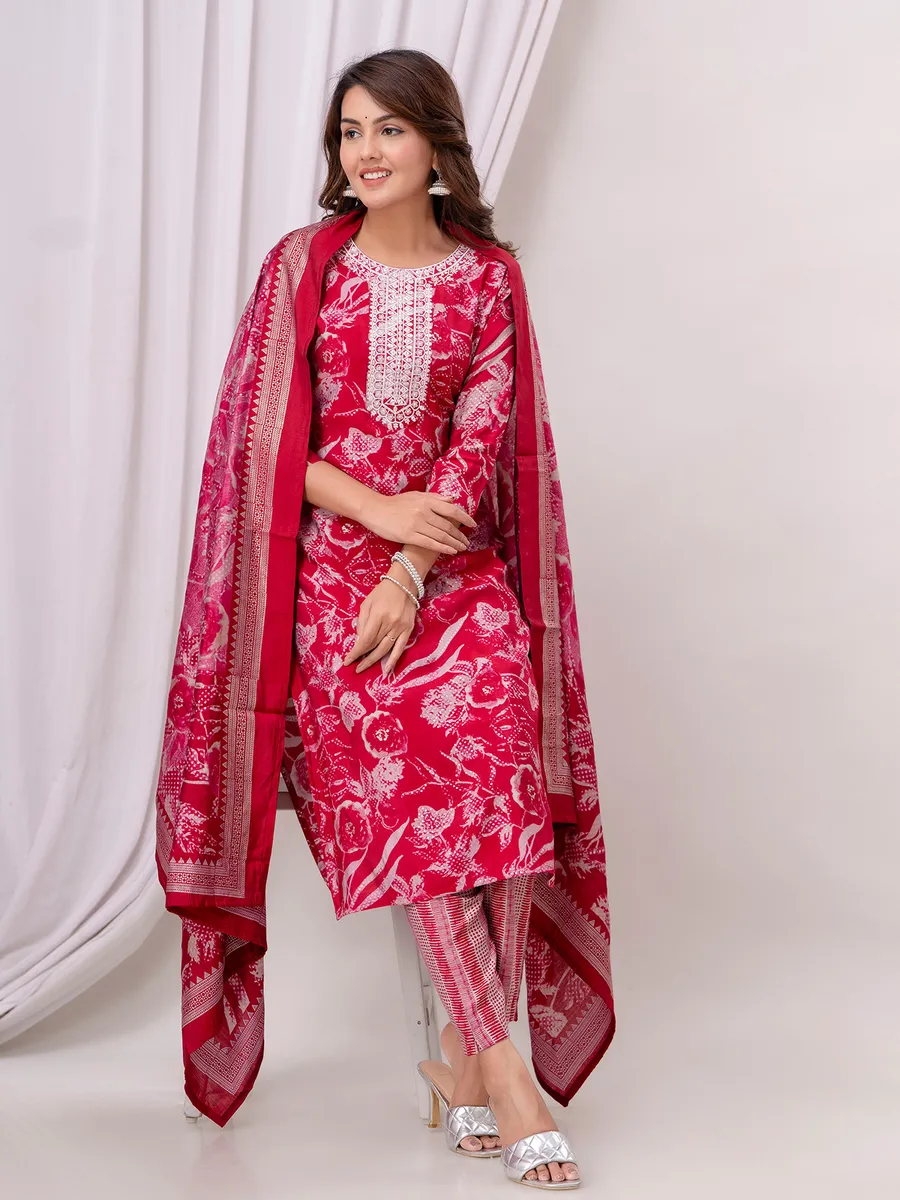 Stunning dark pink cotton kurti set